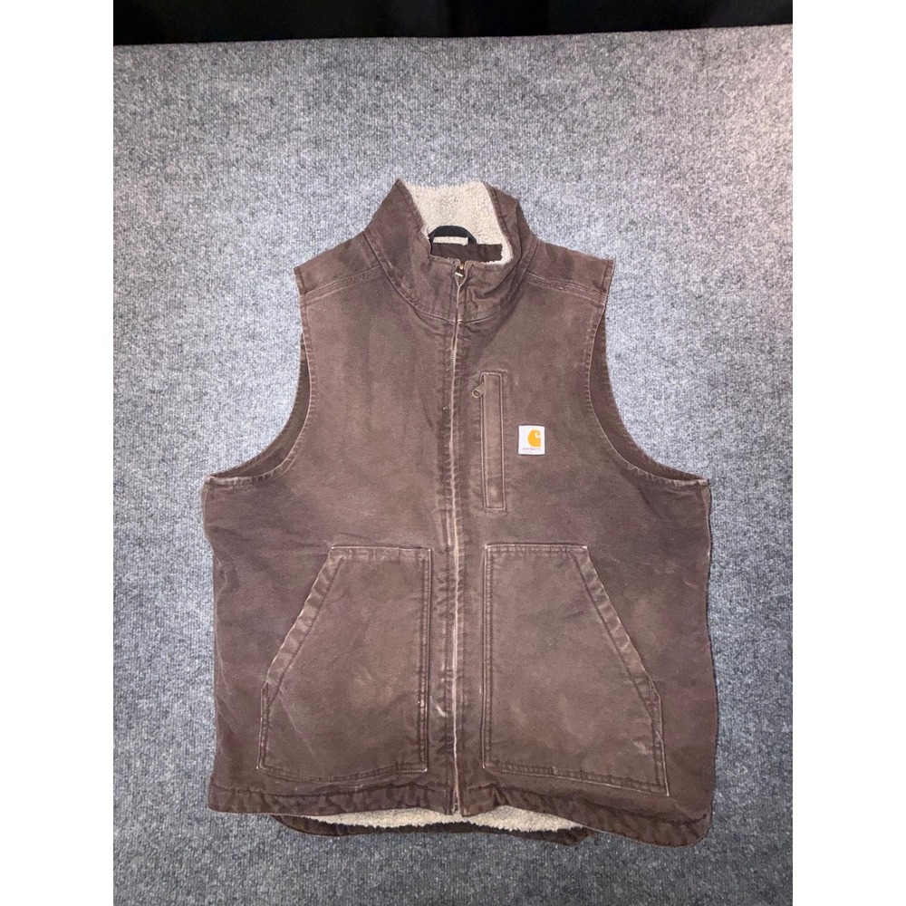 Carhartt Mens Mock Neck Sherpa Lined Vest Dark Brown Duck Canvas OV4277-M Medium